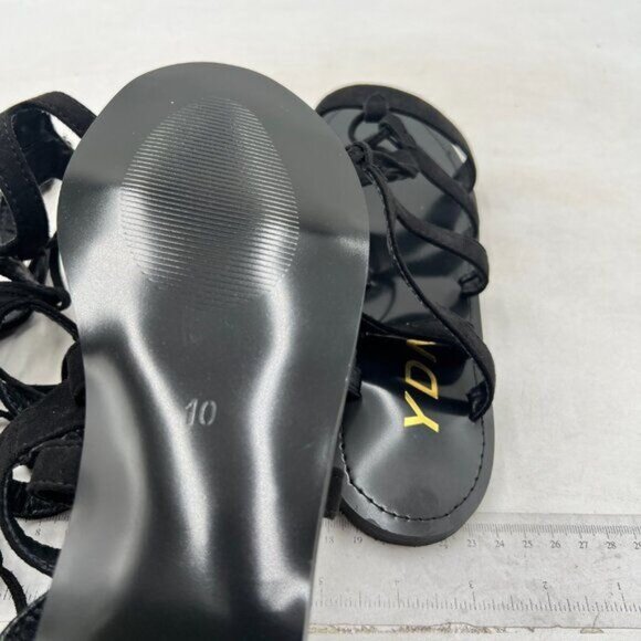 YDN Women Sexy Knee High Lace up Flats Fringe Low Heel Gladiator Strap Sandals - Picture 6 of 8